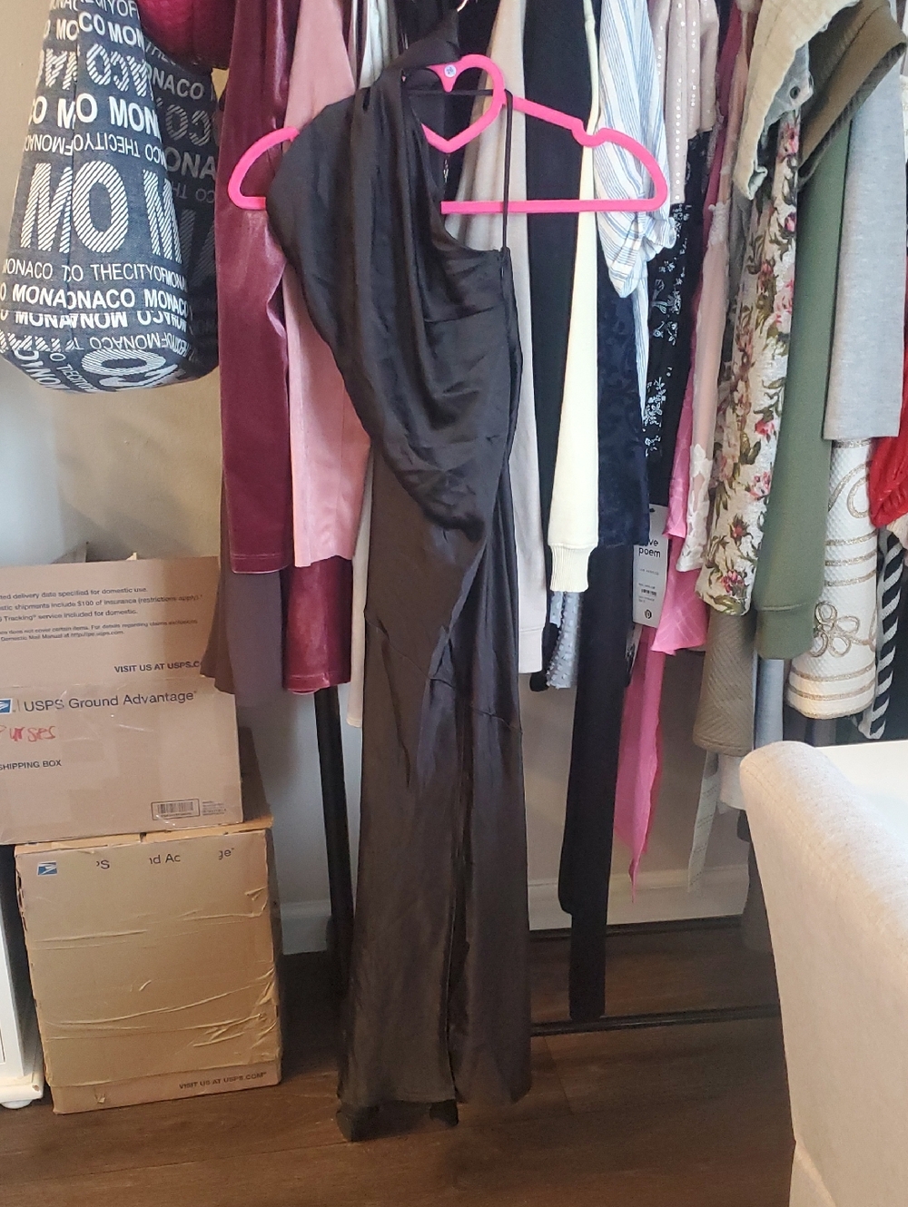 Selfie Leslie Satin Black One-Shoulder Dress